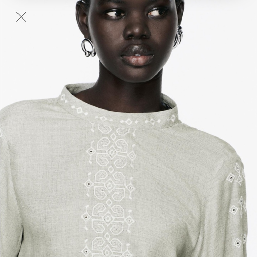 Zara Tunic Top Cut Work Embroidery Women’s Size Small Gray White - Picture 2 of 6